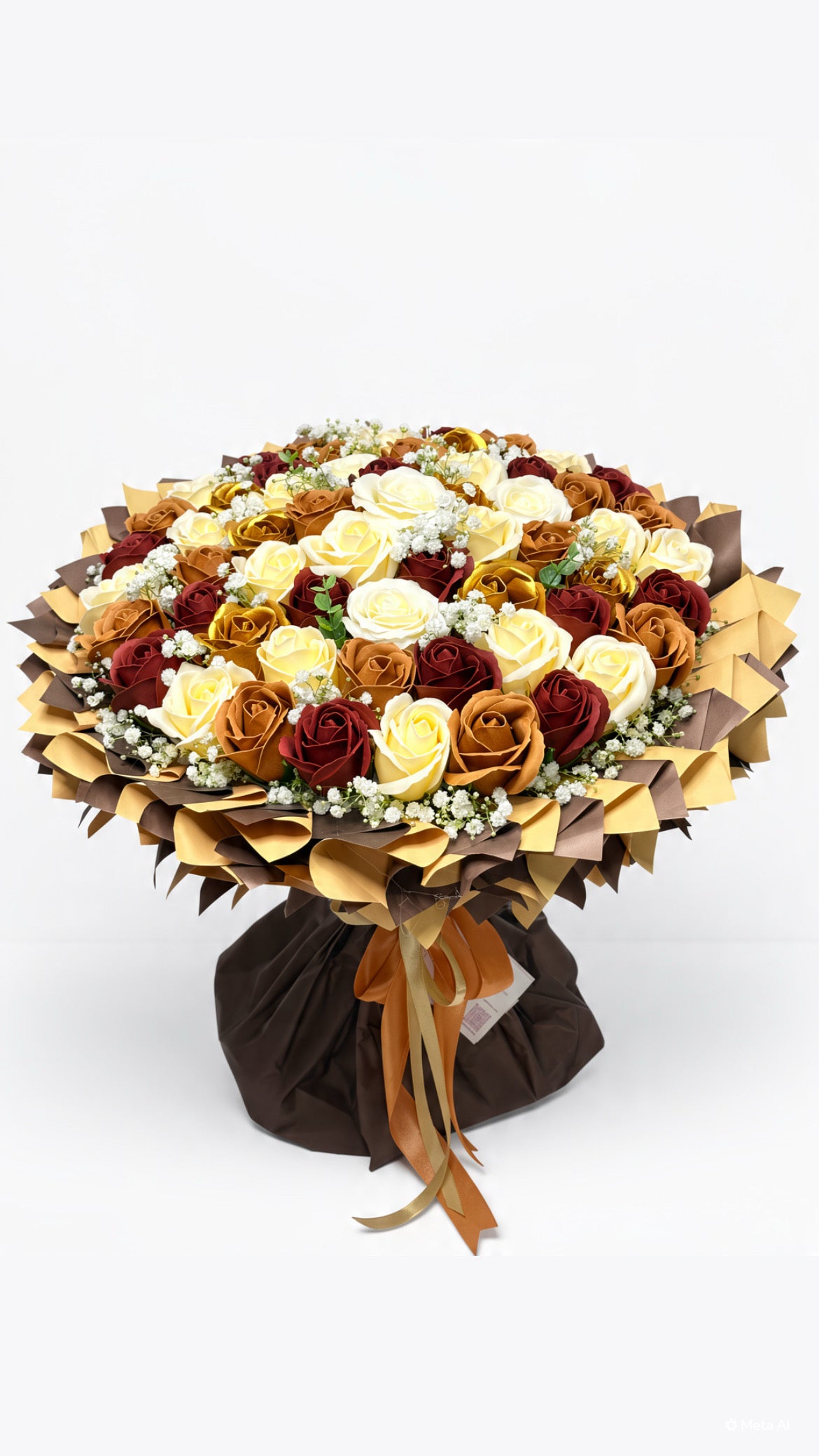 Rosenstrauß „Golden Autumn” aus Seifenrosen in Creme, Karamell, Dunkelbraun & Gold